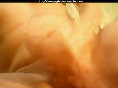 The Asian tgirl in a white bikini masturbates on camera and shoots a wad of hot jizz into he...